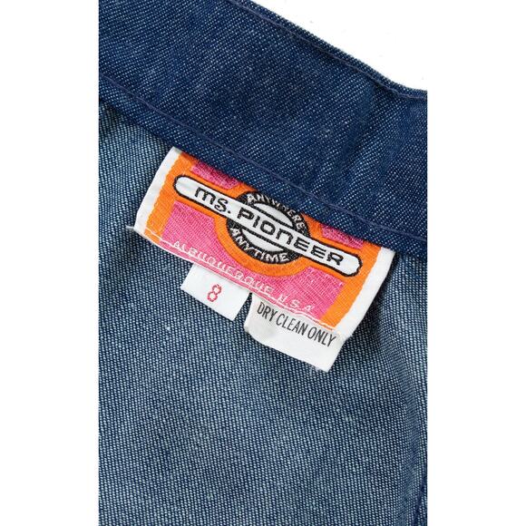 Vintage 1970s Denim Skirt 70s MS. PIONEER Leather Blue Jean Western Boho A-Line - Picture 8 of 8